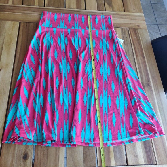 LulaRoe NEW Women's Skirt Azure Size XL Stretch Red Teal Pattern Knee Length - Picture 4 of 5